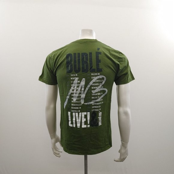 Michael Bublé Live and In Person Concert Tee Men' s Size Medium Green Crew Neck - Picture 2 of 4